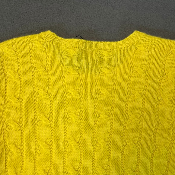 Polo Ralph Lauren Cable Knit 100% Cashmere Sweater Yellow Crew Neck Size Medium - Picture 8 of 8